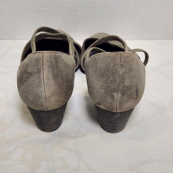 Eileen Fisher Gray Suede Crisscross Heels - Picture 7 of 10